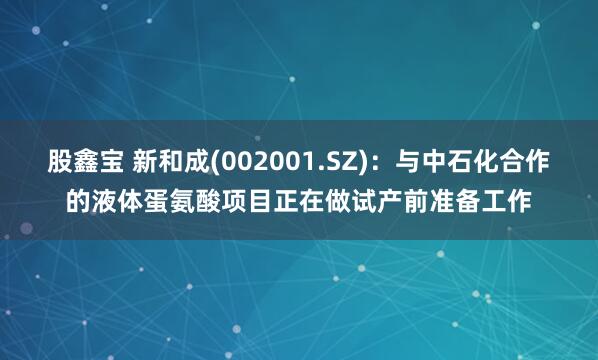 股鑫宝 新和成(002001.SZ)：与中石化合作的液体蛋氨酸项目正在做试产前准备工作